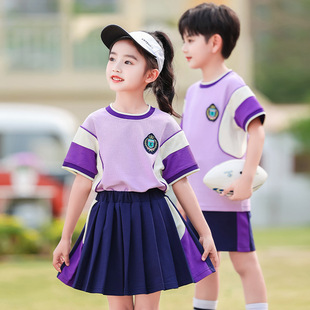 Primary School Students' School Uniform Set Summer Short-sleeved T-shirt Kindergarten Garden Clothes Children's Games Performance Class Clothes June 1