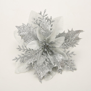 Cross-border Christmas Flower, Simulated Flower, Gold Powder, Christmas Flower Head, Christmas Tree Decoration Accessories, Garland Hanging Decoration, Simulated Flower