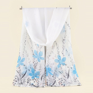 Printed leaves chiffon scarf five-petal flower scarf seaside holiday beach towel air-conditioned room shawl small fresh scarf