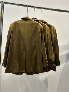 [Zhong Chuxi Same Style] New Suede Maillard Retro Smoked Brown Velvet Suit Jacket for Women in Autumn 2024