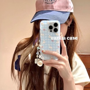 Summer Girly Heart Plaid Bow Rabbit Apple 15Pro Mobile Phone Case 16Promax New Iphone13