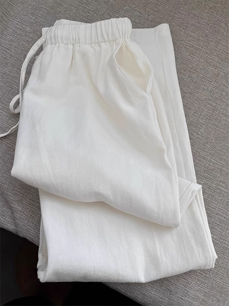 High-End Cotton and Linen White Pants for Men, Lazy Style, Relaxed Feel, Casual Long Pants, Drapey Loose Wide-Leg Straight Pants