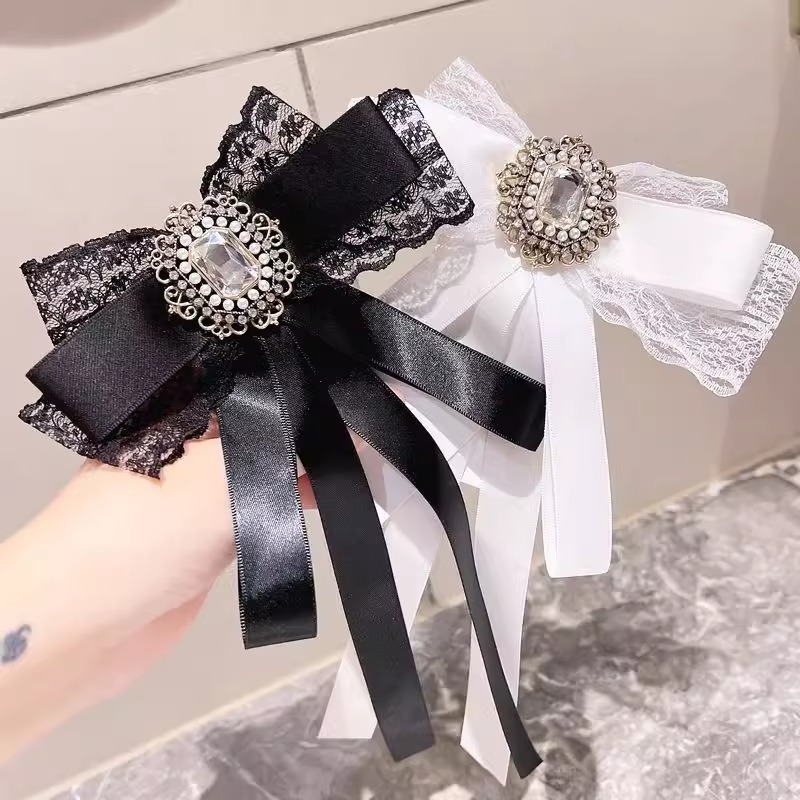 South Korea Chanel Style Bow Tie Lace Ribbon Bow Brooch Clothes Collar Accessories Shirt Pin Collar Women