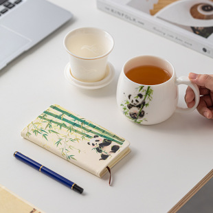 Mat fat jade office cup tea separation with filter Dehua white porcelain teacup large capacity bubble cup panda mug