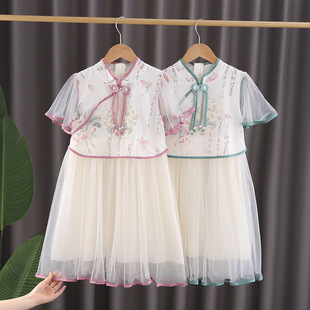 Girls' dress Children's Western Style National Style Hanfu New Chinese Style Skirt Little Girl's Summer Princess Skirt Thin Summer Dress
