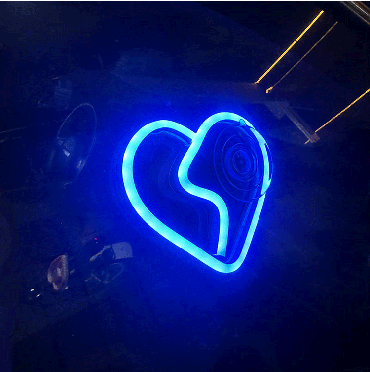 Car LED window neon lamp battery luminous heart-shaped decorative lamp car interface wireless remote control atmosphere lamp