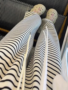 plus size black and white striped wide leg pants women's summer thin high waist drape sunscreen casual small straight pants wholesale