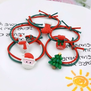 Two-color stitching rope Christmas hair ring resin Princess head rope small rubber band hair rope girl braid hair accessories wholesale