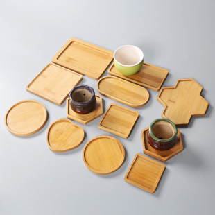 Crystal Ornaments Coaster Ceramic Fleshy Flower Pot Tray Bamboo Pad Ceramic Cup Base Square Round Polygon Pentagonal