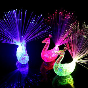 Peacock finger lamp luminous discoloration peacock open screen fiber optic lamp children's stall night market supply luminous toys wholesale