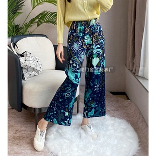 Miyake Printed Graffiti Pleated Pants Spring and Autumn Thin Elegant Slimming Loose Wide-leg Pants Organ Cropped Straight Pants