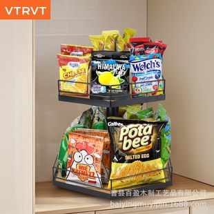 Cross-border wooden snack rack double-layer rotatable snack storage rack with compartment snack storage rack snack holder