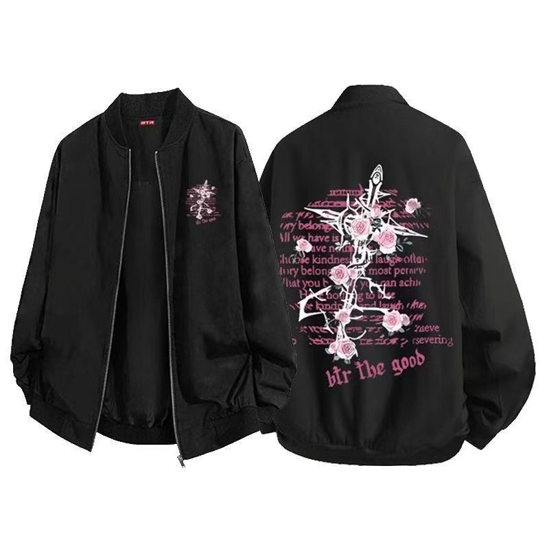 American Retro Rose Pilot Jacket Cross Autumn New High Street Niche Trendy Brand Baseball Couple Jacket