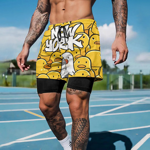 CP2426 American Sports Shorts Men's Fitness Quick-drying Running Double-layer Fake Two-piece Basketball Training with Lining