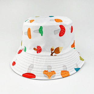 Cross-border New Spring and Summer Mushroom Printed Fisherman Hat Women's Double-sided Wear All-match Sun Hat Outdoor Sun Protection Basin Hat