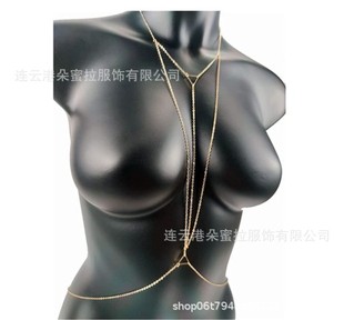 Cross-border jewelry body chain Europe and the United States sexy exaggerated beach casual flash diamond pendant tassel alloy chest chain