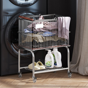 Dirty Clothes Basket Bathroom Double Dirty Clothes Basket Clothes Storage Basket Toilet Mobile Laundry Basket Trolley Rack Japanese and Korean Style