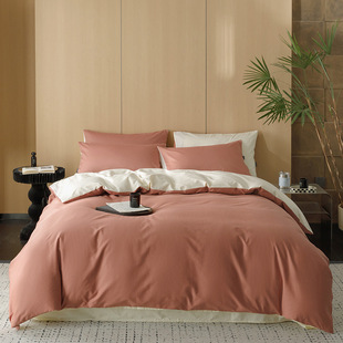 High-end light luxury style 100 cotton long-staple cotton four-piece set simple contrast color solid color quilt cover bedding