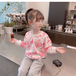Girls' Sweater Spring and Autumn Western-style Children's Casual Pullover Top Children's Baby's All-match Love Base Shirt Trendy