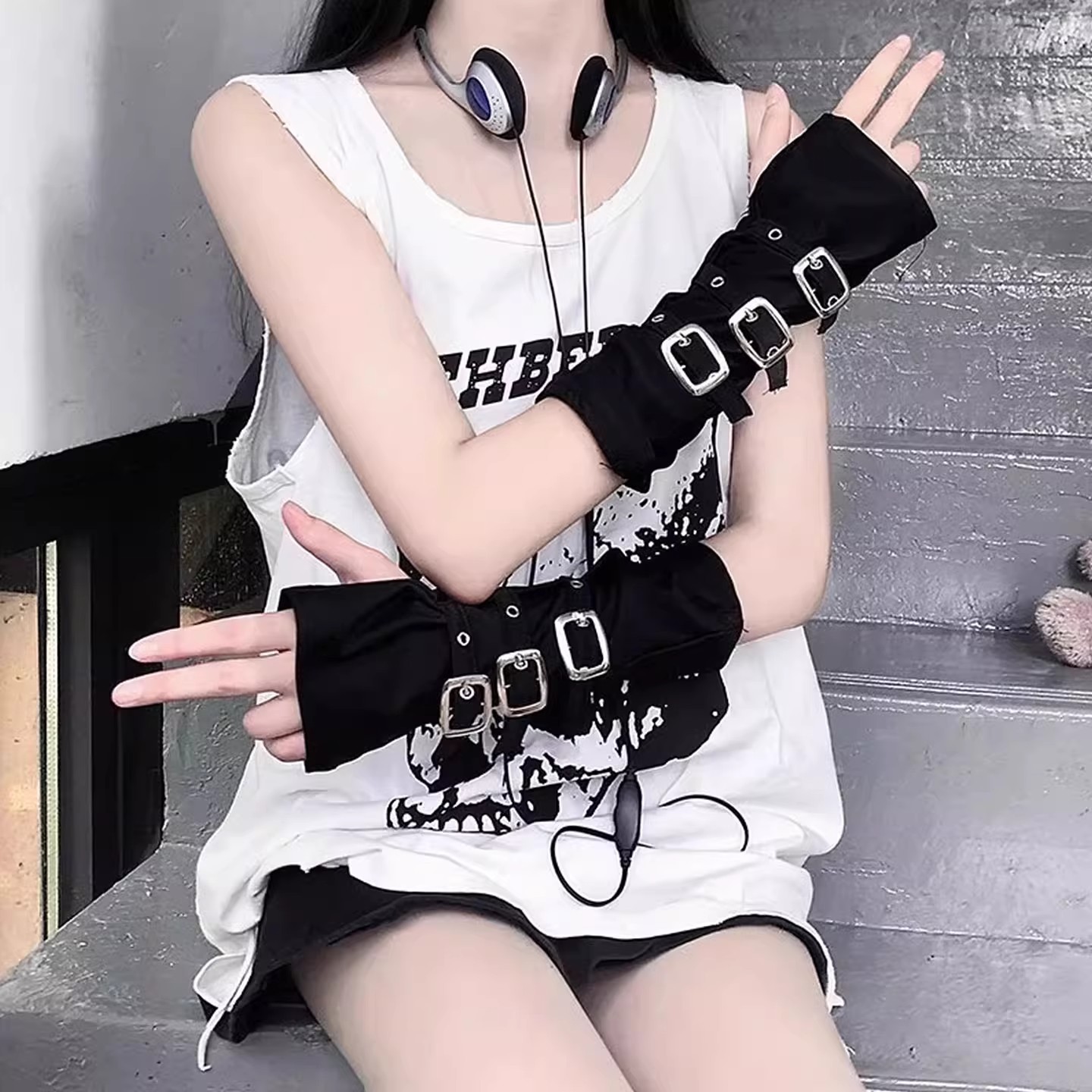 Yabi Style Cultural Sleeves for Women Y2K Black Half Fingerless Gloves to Cover Tattoo Scars and Sun Protection Sexy Hand Sleeves for Women