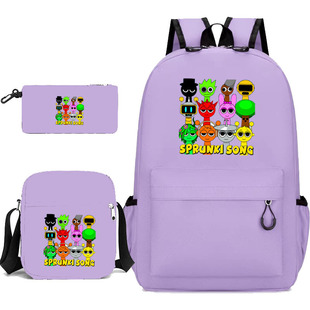 Rhythm Box sprunki Cartoon Game Printed Backpack Shoulder Bag Pencil Case Student Schoolbag Three-piece Set