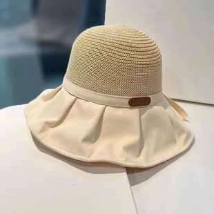 Рыбацкая шляпа, закрывающий лицо, летняя корейская версия дикого путешествия, солнцезащитная шляпа, солнцезащитная шляпа, тонкая солнечная шляпа, бант