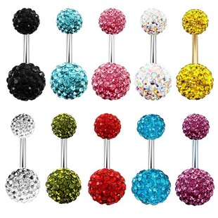 Ins belly button ring mud ball stainless steel curved rod belly button nail soft ceramic ball diamond belly button screw ball belly