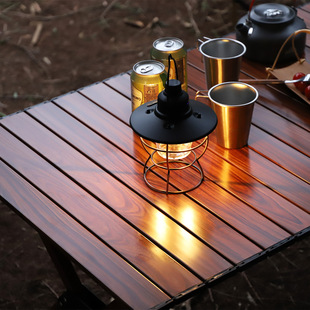 Outdoor Portable Aluminum Alloy Egg Roll Table Camping Barbecue Self-driving Beach Casual Folding Table Wood Grain Color Small
