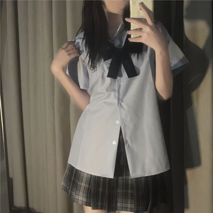 College Style JK Uniform Shirt Dress Female Student Basic Original All-match Sweet Embroidered Short-sleeved Shirt