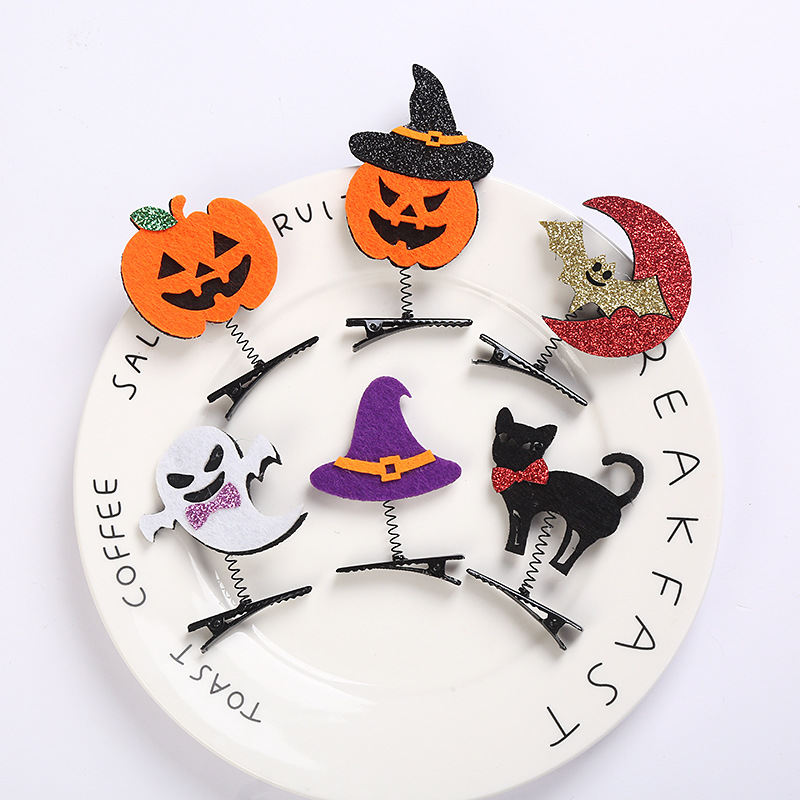 Factory Wholesale Halloween Dress Up Show Girls Pumpkin Hairpin Skull Headwear Bat Spider Hairpin Props