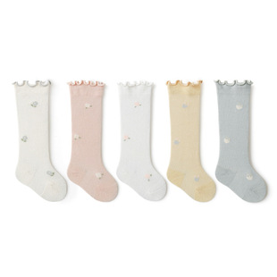Three pairs of children's stockings combed cotton mesh breathable children's socks candy color wood ear high socks