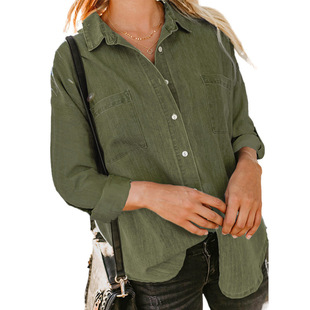 2024 Women's Shirt Spring and Autumn New Loose Double Pocket Long Sleeve All-match Casual Jacket Shirt