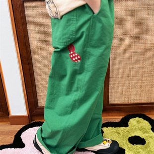 2025 Spring and Summer New Japanese Children's Trousers for Boys and Girls Embroidered Coccinella Two-color Casual Pants ZR