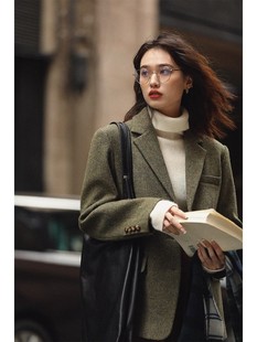 Wool Herringbone Tweed Coat 2024 Autumn and Winter New British Retro Casual Elegant Suit Jacket Women