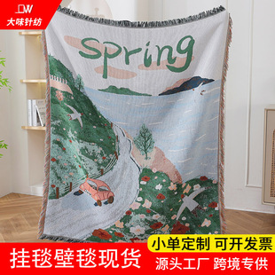 Custom Car Mountain and River Camping Blanket picnic blanket multifunctional cotton thread blanket tapestry sofa cover blanket outdoor camping carpet