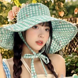 Summer Girl Fresh Mint Mambo Outdoor Sunshade Hat Concave Shape Big Brim Sweet Girl Cute Age-reducing Sunscreen Hat