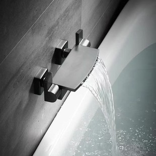 Copper White cylinder side bathtub faucet hot and cold wall-mounted mixing valve golden shower waterfall faucet