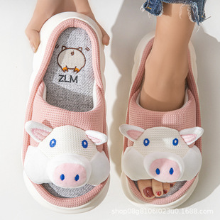 Cross-border wholesale cartoon linen slippers spring and summer indoor and outdoor wear thick-soled non-slip deodorant men's and women's excrement-resistant sandals