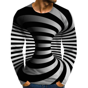 Vintage Printed T-Shirt 3D Clock Shirt Clock Long Sleeve Casual O Collar Shirt Plus Size Top T-Shirt Men's