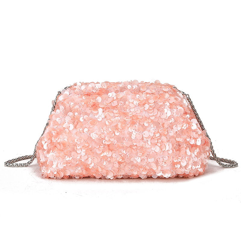 New niche, unique macaron-colored sequined bag, shoulder/crossbody bag, high-end chain clip clutch for women.
