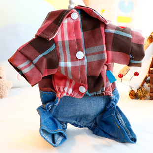 Dog Clothes Spring and Autumn Clothes Children's Fun Denim Strap Pants Four-legged suit Traction Small Dog Teddy Pet 5988