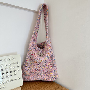 Gradient Retro Cute Knitted Handbag Women's Korean-style Shoulder Bag Knitted Flower Wool Autumn and Winter New Niche