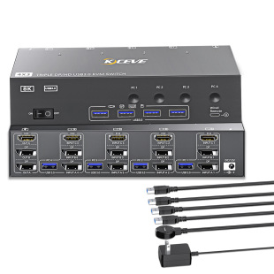KVM-переключатель DP+HDMI, четыре входа и один выход, 4-портовая USB-клавиатура, мышь, принтер, совместное использование 4K, 144 Гц
