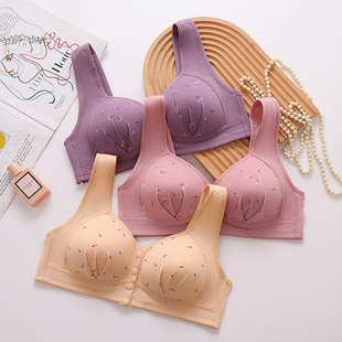 Front buckle plus size thin wireless fixed double shoulder strap underwear push up upper support anti-sagging bra