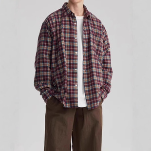 American Plaid Shirt for Boys and Girls Autumn Red and Blue Contrast Polo Collar Shirt oversize Loose Sun Protection Jacket
