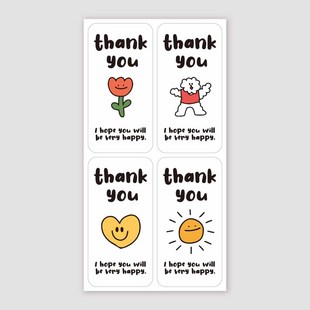 100/Pack Cute Expression Rectangular Sticker Gift Box Sticker Sealing Sticker Fast Food Takeaway Packaging Thank You Sticker