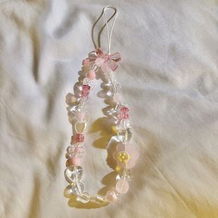 Korean Ins Sweet Cool Bowknot Mobile Phone Hanging Chain DIY Handmade Bead Chain Chain CCD Camera Hanging Chain Hanging Ornaments Anti-losing