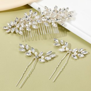 Amazon new 3-piece bridal headdress decoration rhinestone hairpin wedding hair accessories multicolor factory direct sales