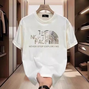220g Heavy Cotton Short-sleeved T-shirt 2024 Summer New Fashion Brand Printed Loose Casual Sports Top