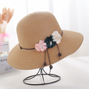 Big Beach Hat Foldable Pearl Wreath Straw Hat Summer Hat Women's Korean-style Seaside Sunscreen Hat